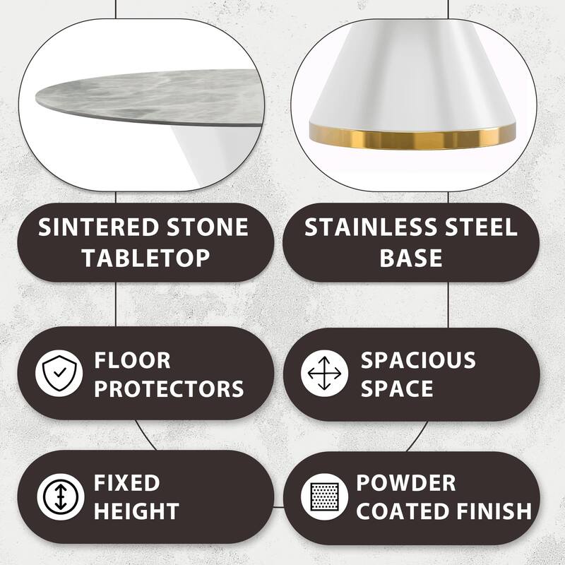 Round Dining Table with a Glass/Stone Tabletop in Qorvus Series by LeisureMod