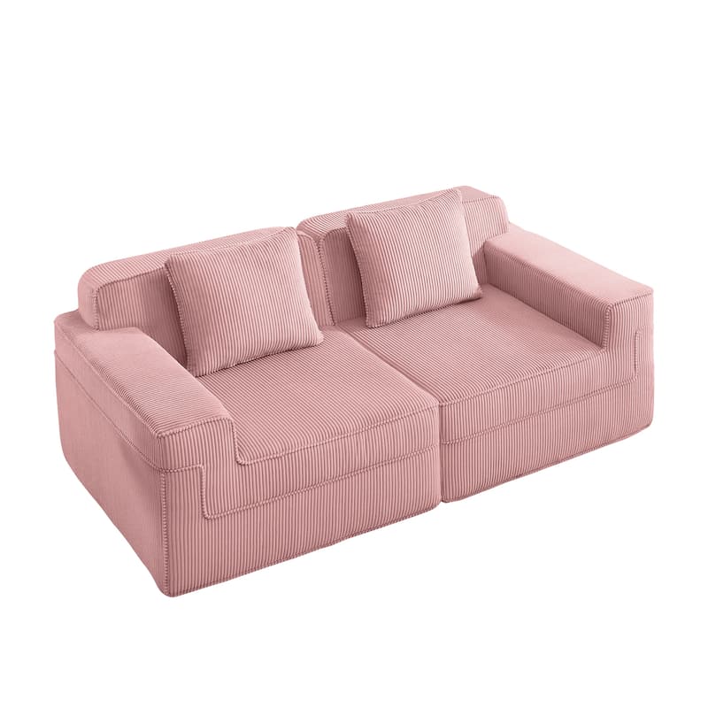 Modular 2-Seat Boneless Sofa, Modern Sectional Couch with Deep Seats, Wide Armrests, Corduroy Loveseat with Throw Pillows