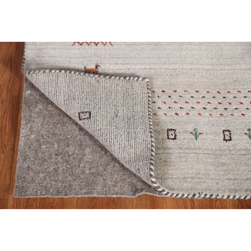 Gabbeh Indian Area Rug Hand-Knotted Grey Tribal Wool Carpet - 5'0" x 7'9"