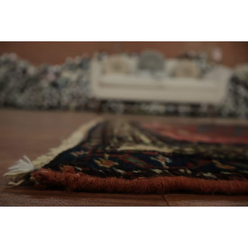 Hand Knotted Oriental 100% Wool Carpet Traditional Geometric Red Malayer Area Rug - 3' 9'' X 2' 6''