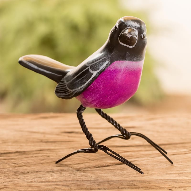 Novica Handmade Pink Robin Ceramic Figurine