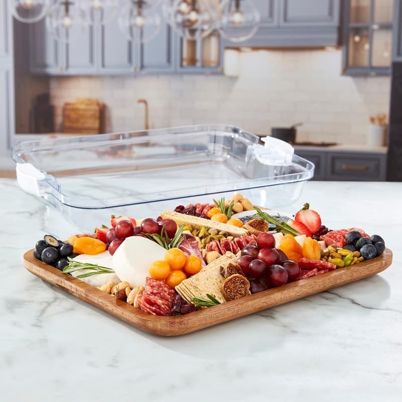 Farberware Build-a-Board Charcuterie Board with Lid, 11x14 In, Bamboo-White