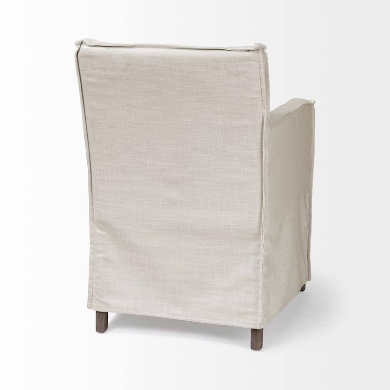 Elbert II Cream Fabric Slip-Cover w/ Brown Solid Wood Frame Dining Chair - 23.5"W x 22"D x 35.5"H