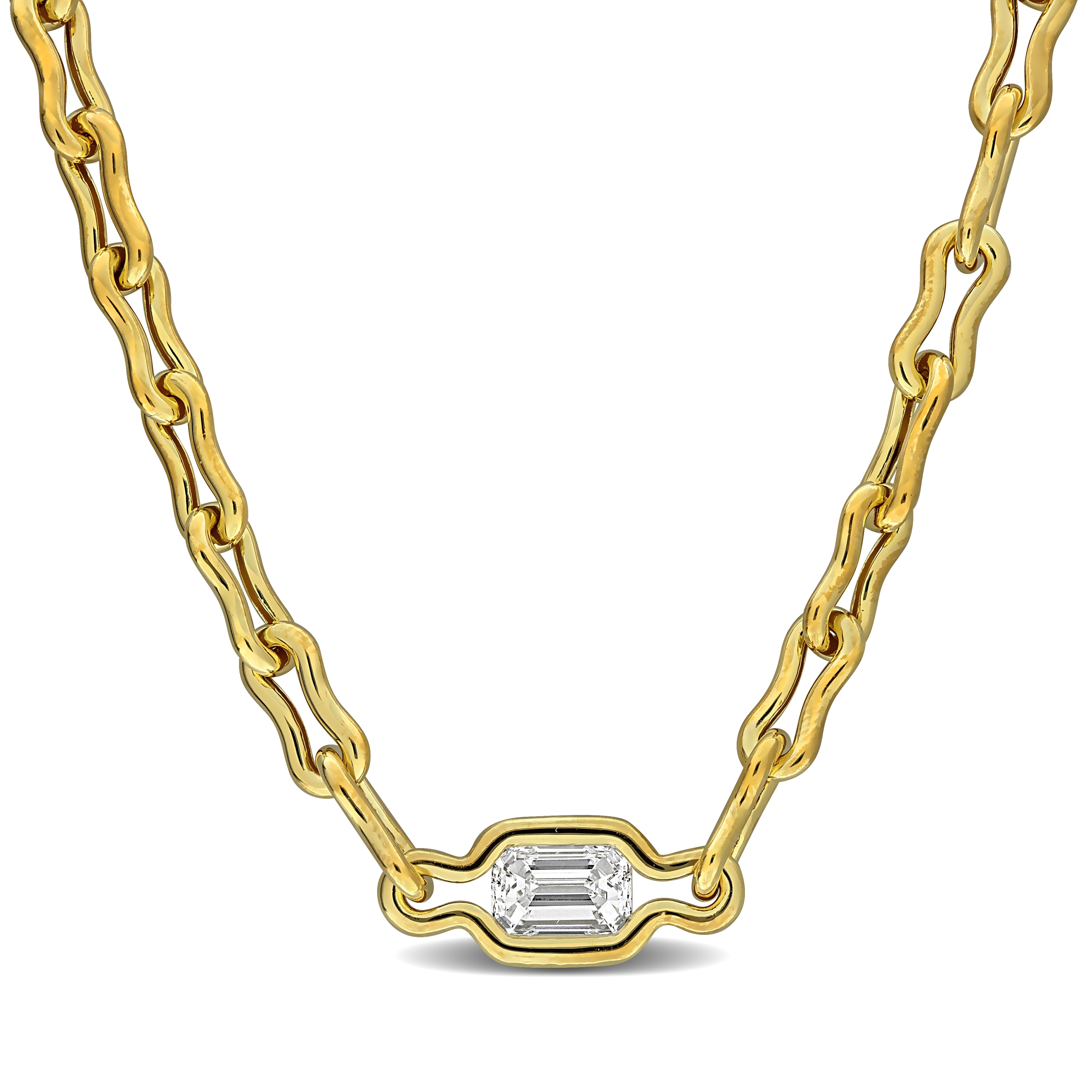 Miadora 2ct TW Emerald-Cut Lab-Grown Diamond Link Necklace 18k Gold Vermeil