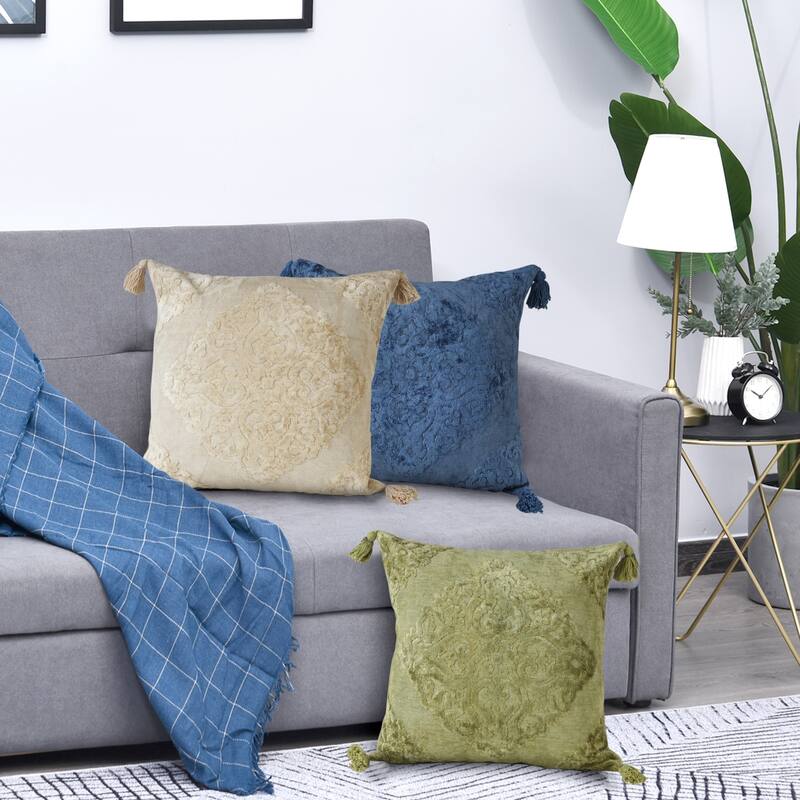 Power-Loomed Medallion Square Cotton Throw Pillow Cover - 18" - Silver and Gray