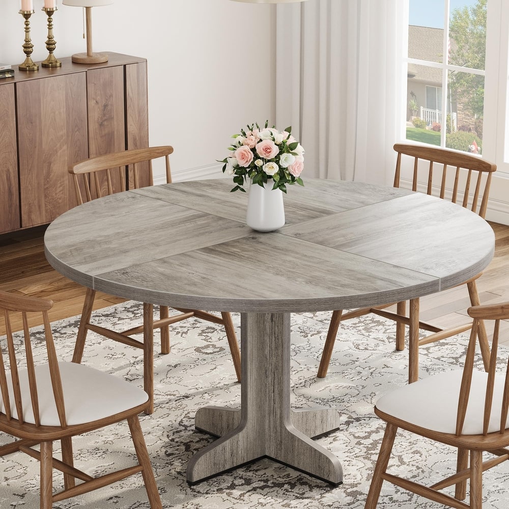 47 Inch Round Dining Table, Farmhouse Wood Dining Table