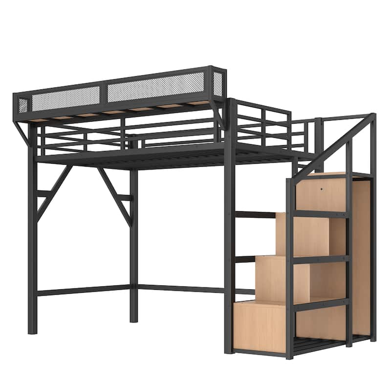 GDFStudio - Cherry Loft Bed with Desk, Wardrobe and USB Ports and LED Lights