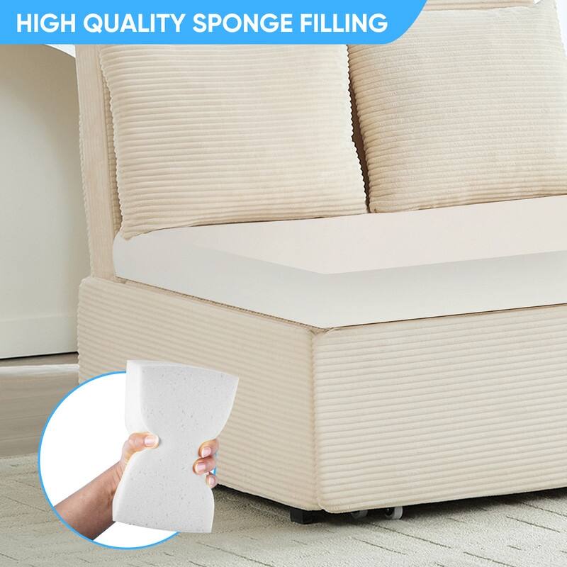 Mixoy Corduroy Fabric Queen Size/Twin Size Sofa Bed, 2-in-1 Modern Pull Out Sleeper Sofa Bed