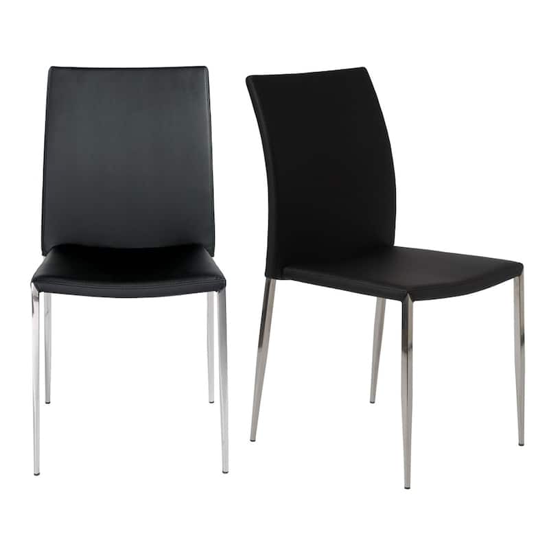 HomeRoots Set of Two Black and Silver Upholstered Faux Leather Dining Side Chairs