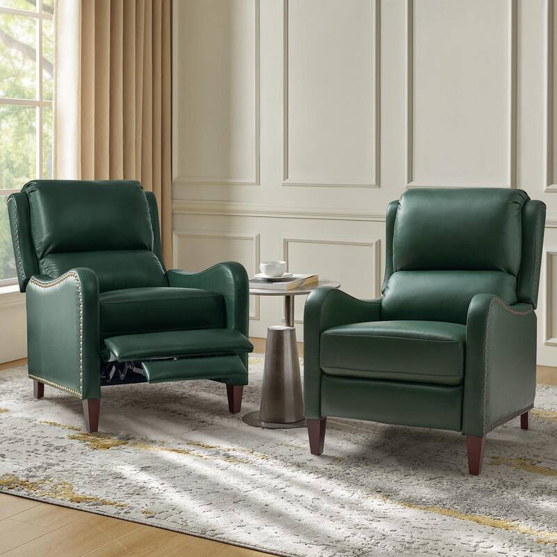 Brigida Modern Genuine Leather Nailhead Trim Recliner with Adjustable Footrest Set of 2 by HULALA HOME