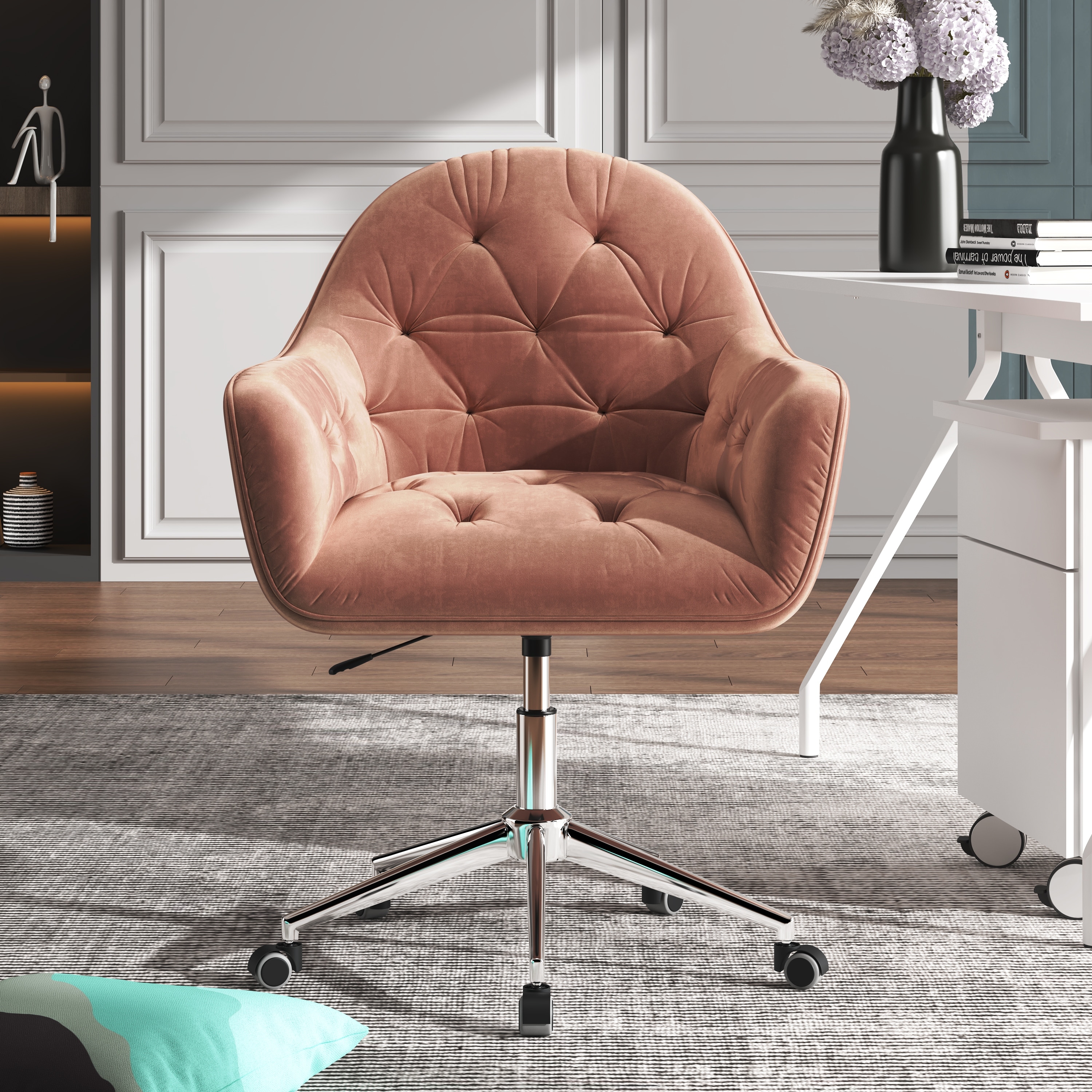 Corvus Hernals Velvet Tufted Adjustable Swivel Home Office Chair