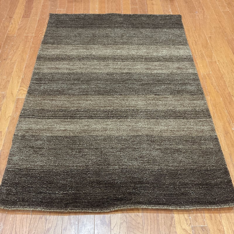 HERAT ORIENTAL 4' x 6' Handmade Horizontal Striped Tibetan Ombre Wool Rug - 4' x 6' - Brown