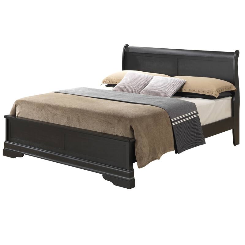 Solid Wooden Rectangular Full Panel Bed - 84" - Black
