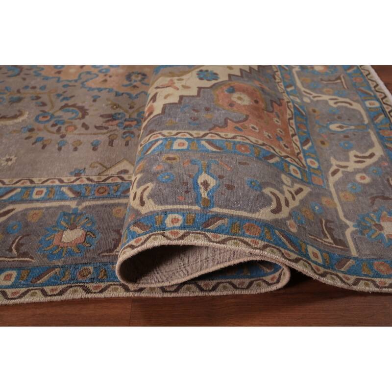 Overdyed Gray Tabriz Persian Vintage Area Rug Handmade Wool Carpet - 9'8" x 12'7"