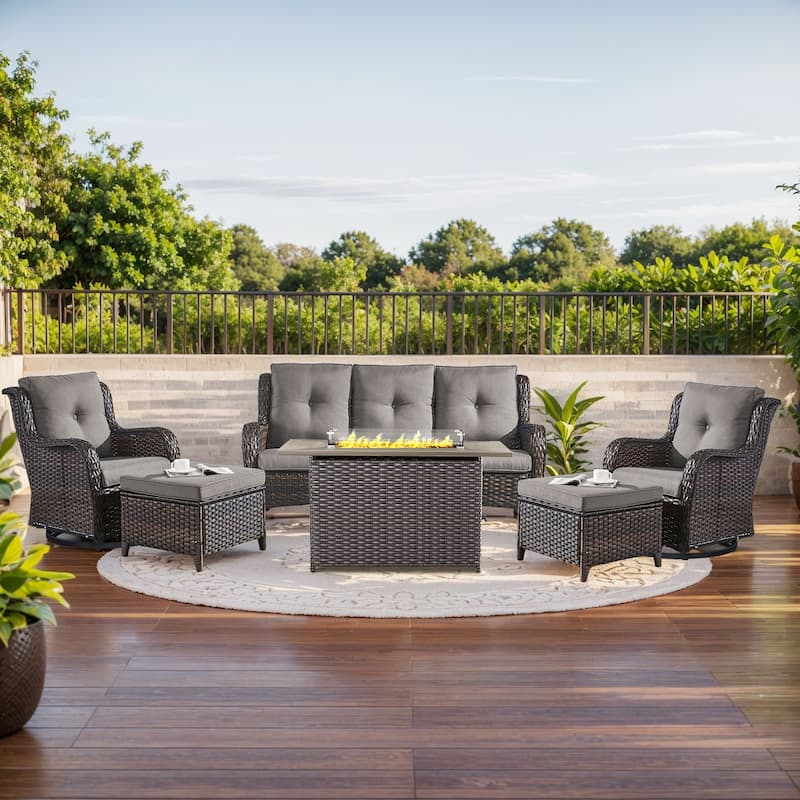 Fire Pit Table with Glider Chairs Sofa Chairs Brown-Grey - Brown - Brown - Grey