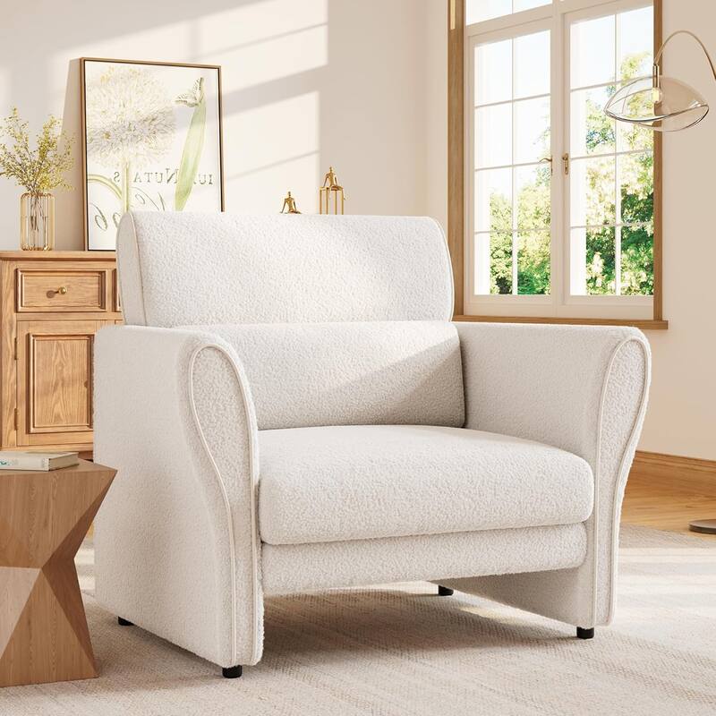 Sofa, Modern Boucle Accent Chair, Plush Upholstered Armchair, Comfortable Lounge Chair - Beige-1 SEAT