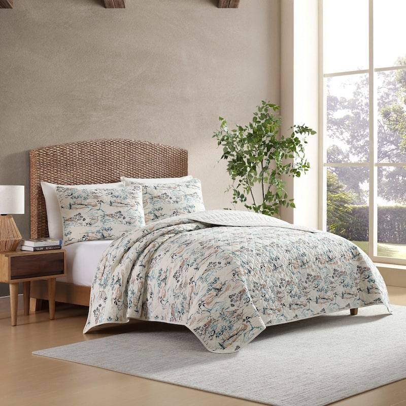 Eddie Bauer Alani Island Conversation Cotton Reversible Beige Quilt Set