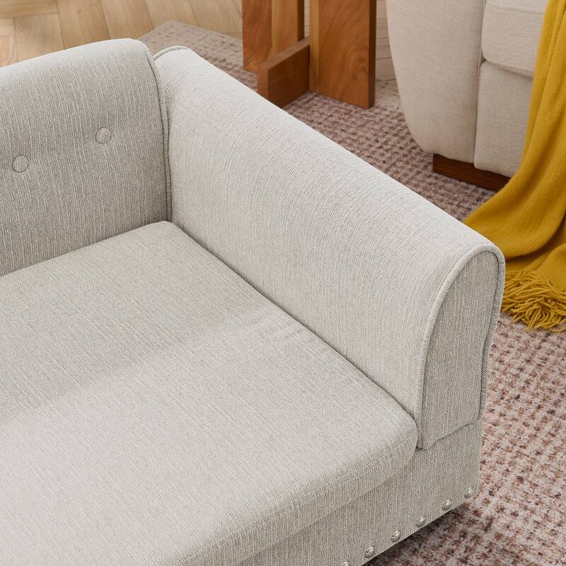 Oversized Pet Sofa, Elegant Modern Linen Fabric Elevated Dog Sofa Bed, Oversized Rectangular Pet Bed with Backrest & Armrest