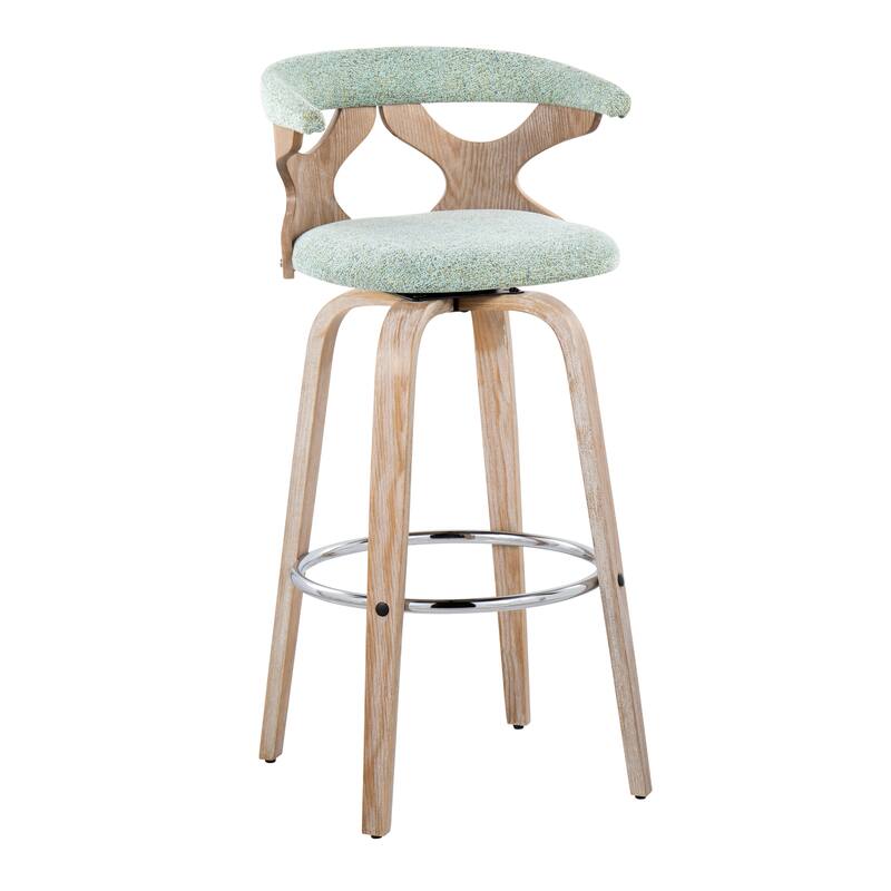 Carson Carrington Viby 30" Fixed-Height Bar Stool with Bent Wood Legs & Round Footrest (Set of 2) - Seafoam Green Fabric/White Wash/Chrome