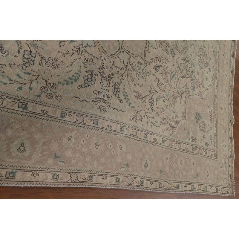 Hand Knotted Oriental 100% Wool Carpet Traditional Floral Beige & Ivories Tabriz Area Rug - 12' 11'' X 9' 6''