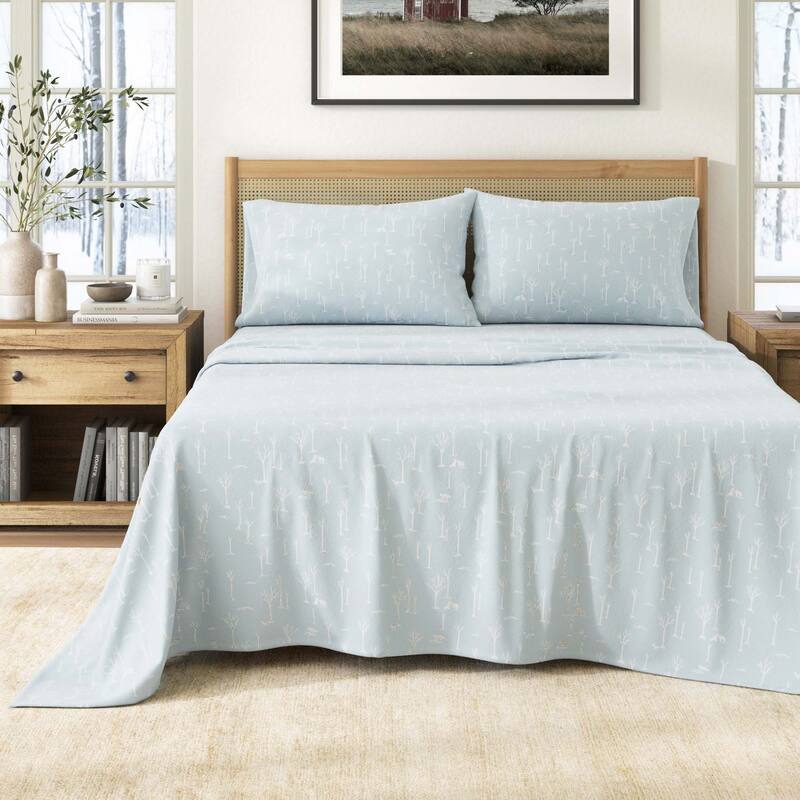 Linery & Co. Ultra-Soft Turkish Cotton Flannel Lodge Print Sheet Set - Queen - Birch Trail