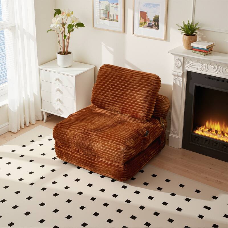 HOOOWOOO Modern Upholstery Fabric Folding Sofa Couch - Brown-Plush