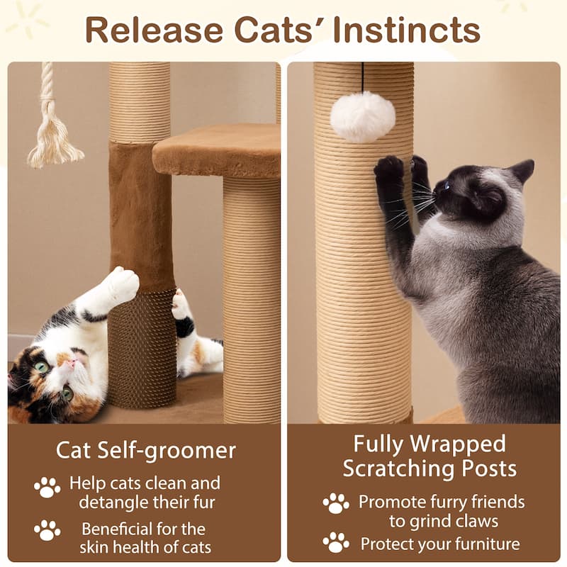 44 Inches Modern Cat Tree for Indoor Cats with Plush Padded Perch and Dangling Ball - 23" x 23"