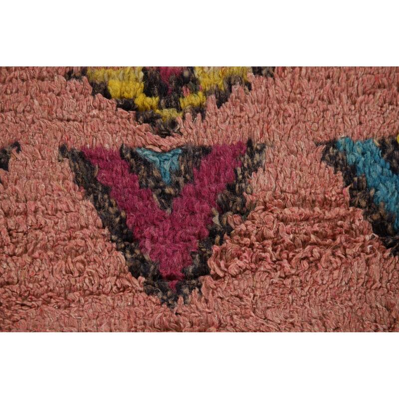 Pink Moroccan Oriental Area Rug Handmade Wool Carpet - 5'1" x 9'7"