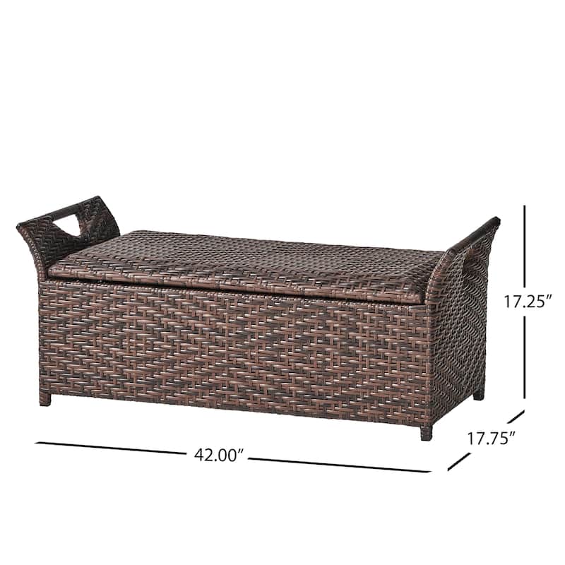 Outdoor Bench with Hinged Lid Storage, 42 Inch Dark Brown PE Rattan