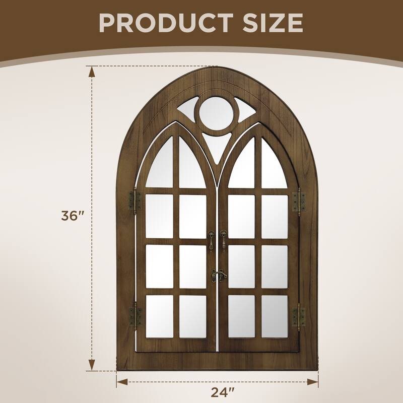 Classic Arched Wood Framed Window Pane Wall Mirror