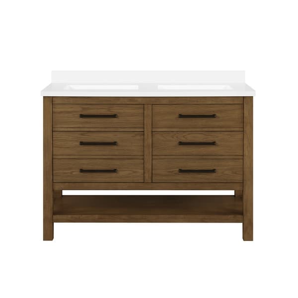 slide 2 of 16, OVE Decors Chase Open Shelf 48 in. Vanity in Rustic Oak and White Countertop