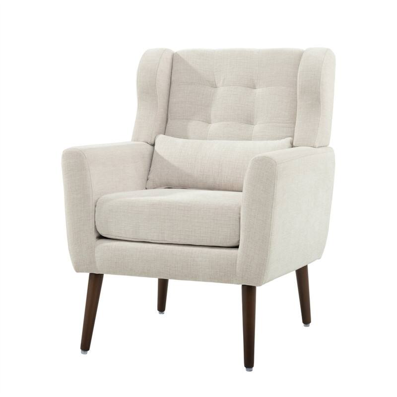 Modern Chenille Upholstered Armchair with Pillow and Solid Wood Leg