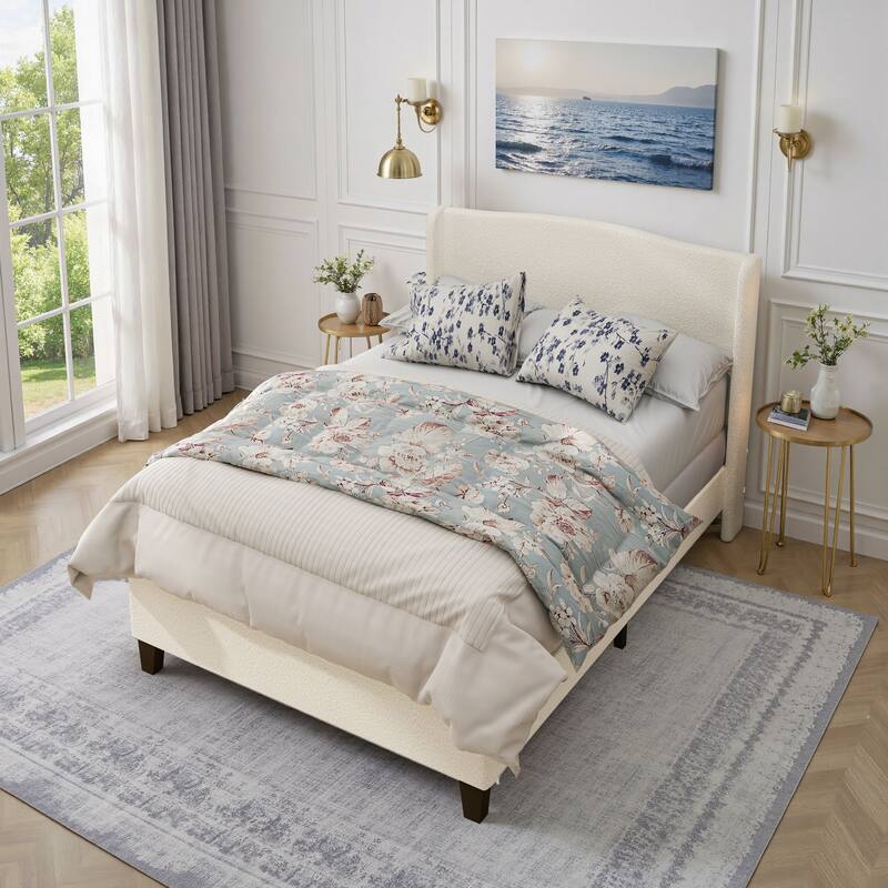 GDFStudio - Jane 49.21" High Back Upholstered Headboard Bed Frame with High Footboard