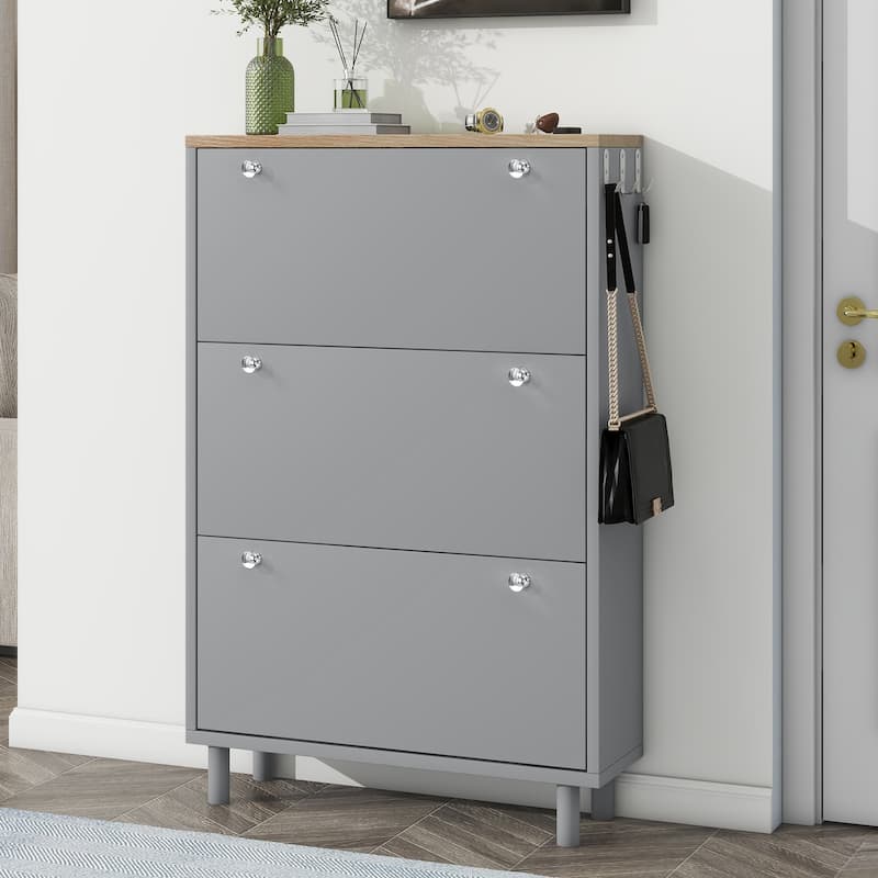 Narrow Design Shoe Cabinet with 3 Flip Drawers