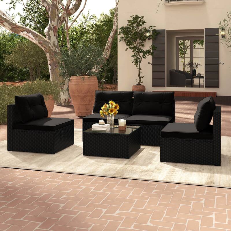 Costway 5 Piece Outdoor Furniture Set with Seat & Back Cushions - See Details