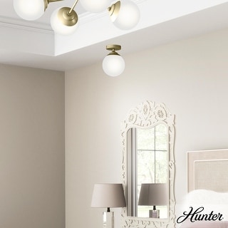 Hunter Hepburn 1-Light Flush Mount Ceiling Light - Bedroom, Bath, Entry, Hallway - Damp-Rated - Vintage, Globe Light