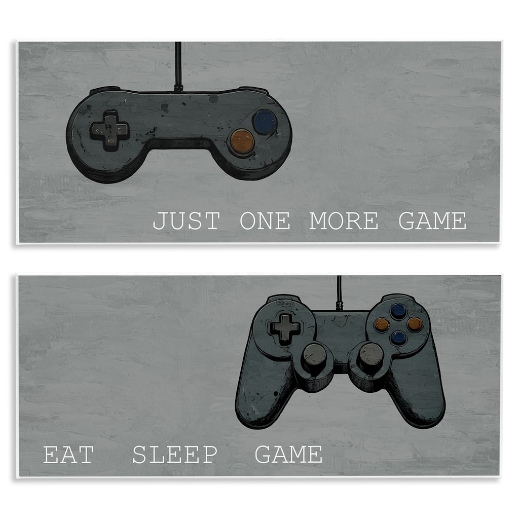 Stupell Gamer Phrases on Grey Wall Plaque Art Design By Kim Allen (Set of 2)