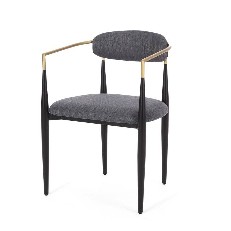 Upholstered Dining Chairs Set of 2 with Gold Trim Iron Frame and Open Backrest