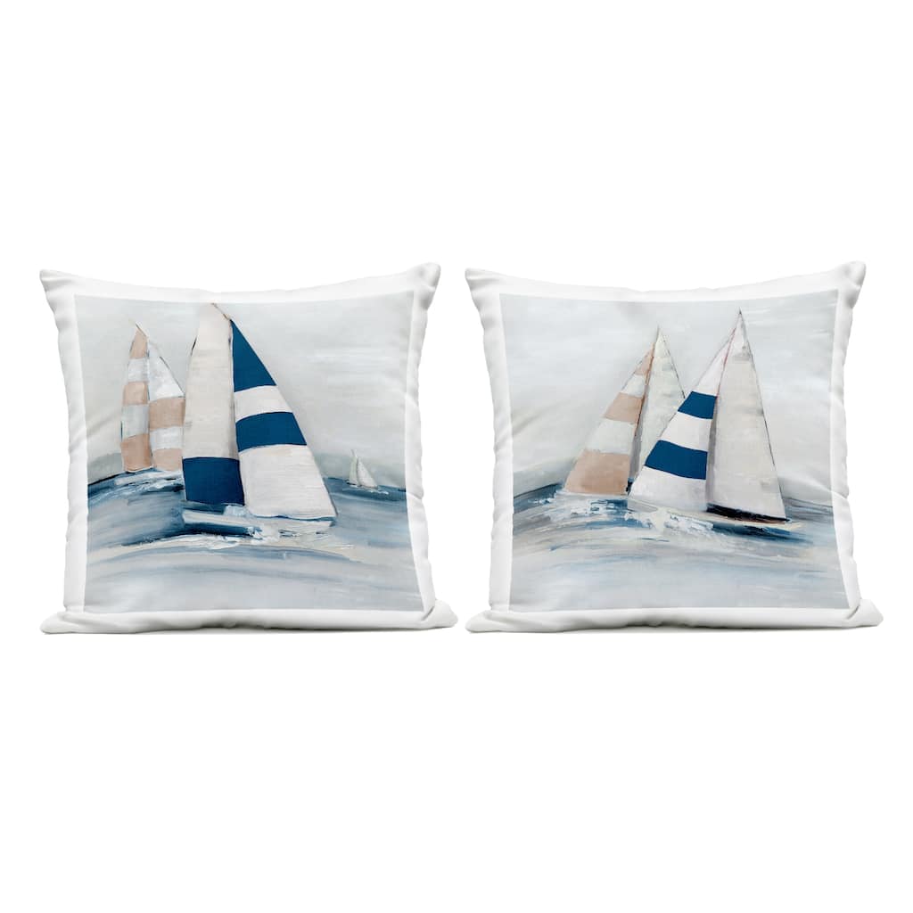 Stupell Sailboat Fleet Voyage Printed Outdoor Throw Pillow Design by Sally Swatland (Set of 2)