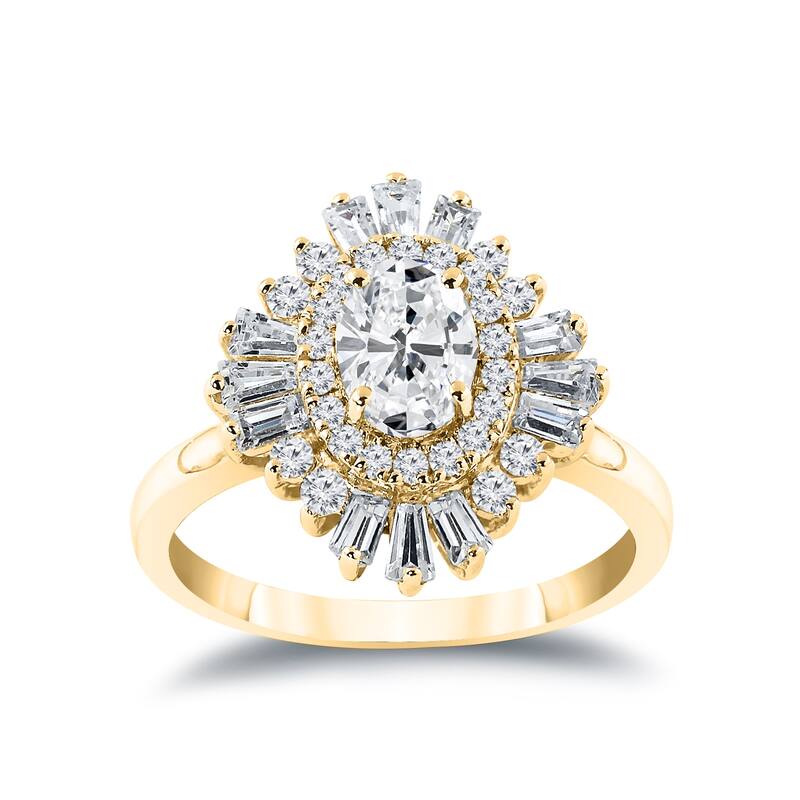 Auriya 14k Gold 1ctw Ballerina Halo Oval Diamond Engagement Ring Certified (G-H, VS1-VS2)