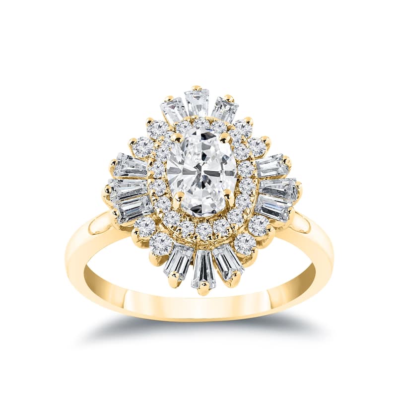Auriya 14k Gold 1 1/4ctw Ballerina Halo Oval Diamond Engagement Ring Certified (H-I, SI1-SI2) - Yellow - 4