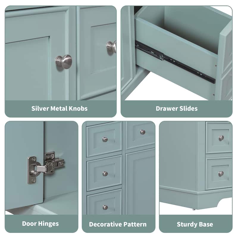 (Base Only) 36" Bathroom Vanity without Sink, 1 Cabinet and 6 Drawers