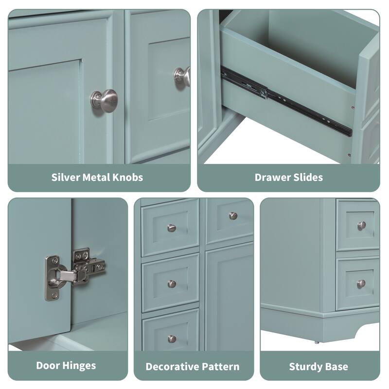 36" Bathroom Vanity Combo with Undermount Sink, 6 Drawers, 1 Cabinet, and Adjustable Shelf