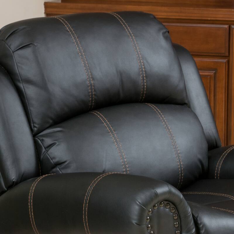 Modern PU Upholstered Gliding Recliner with Rolled Arms & Nailhead Trim