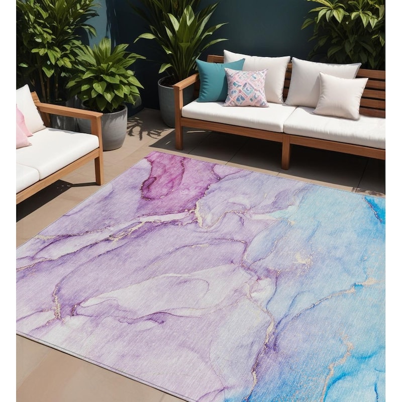 Malu Artistic Abstract Weather Resistant Versatile Elegance Outdoor Rug - 9' X 12' - Purple
