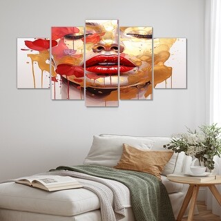 Designart - Glam Gold Makeup Red Lips - Fashion Lips Canvas Wall Art ...