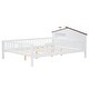 preview thumbnail 11 of 26, Full Size Wood Kids Platform Bed with House-Shaped Headboard, Built-in LED Light, Guardrails Storage for Bedroom, White
