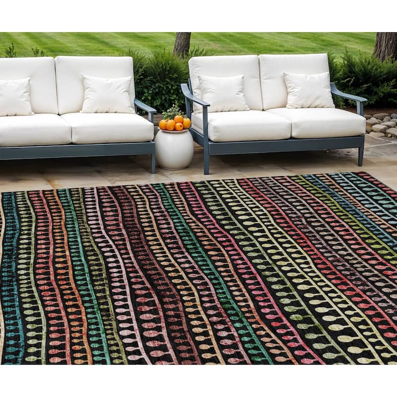 HomeRoots Striped Transitional Rectangle Outdoor Rug - 10' X 14'