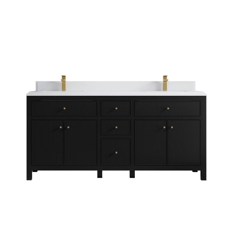 Willow Collections 72 in W x 22 in D Sonoma Free Standing Reeded Double Sink Bathroom Vanity with Countertop - 1.5" White Quartz - Black