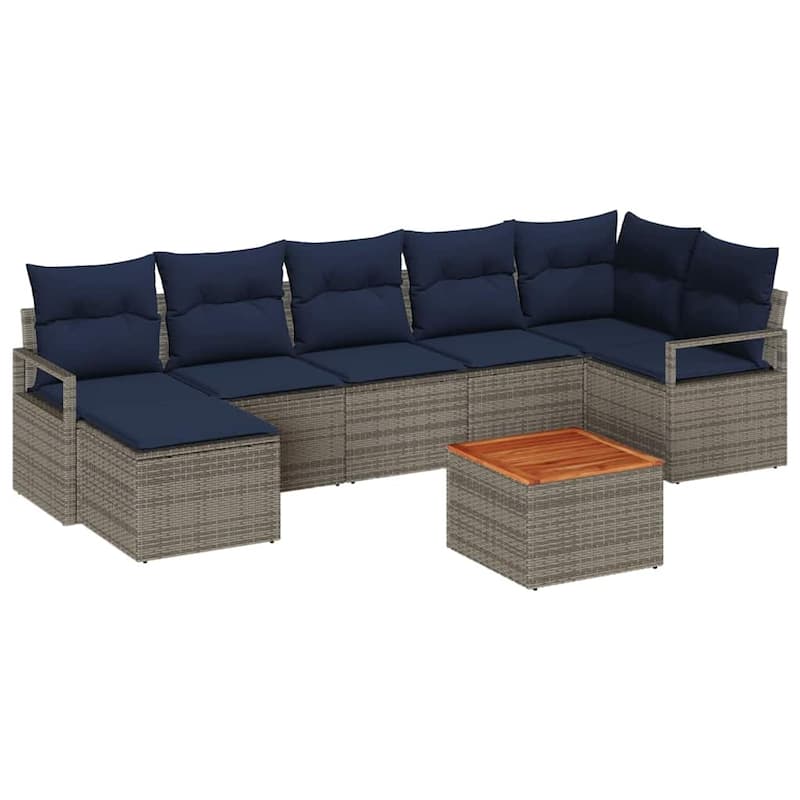 vidaXL 8 Garden Sofa Set with Cushions Black/Grey Poly Rattan - 113 x 48 x 27.2